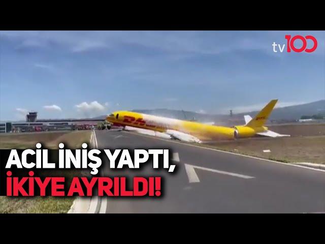 Acil iniş yapan kargo uçağı ikiye ayrıldı!