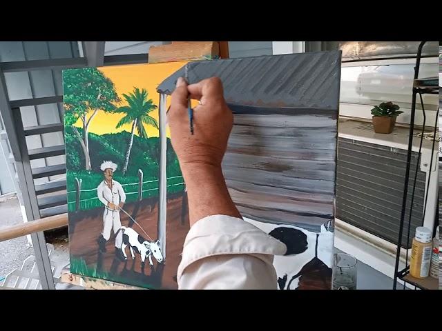 JÍBARO PINTANDO UNAMANECER EN EL CAMPO