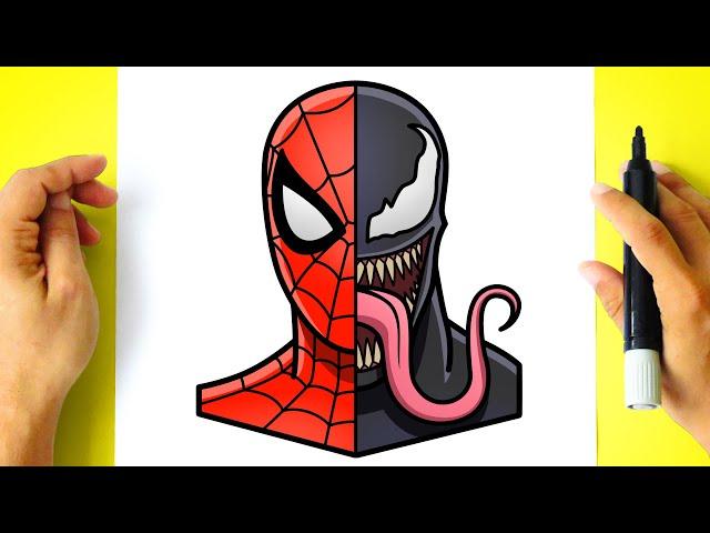 How to DRAW SPIDER-MAN vs VENOM step by step