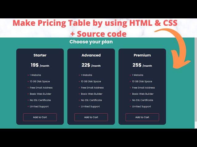 Make Pricing Table in Website using HTML & CSS (Responsive) + Source code || #webdevelopment