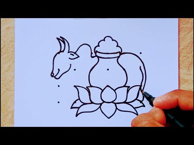 Easy Sankranti drawing from 4×6 dots // Mattu pongal kolam // Pongal drawing // Sankranti Rangoli