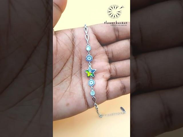 The most trending pure 92.5 silver star design And evil eye  Bracelet in our WWW. FLAUNT BASKET.COM