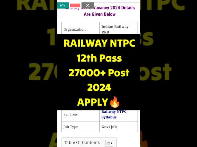 Railway NTPC New Vacancy 2024 | Railway NTPC Recruitment 2024 | Railway NTPC New Notification 2024