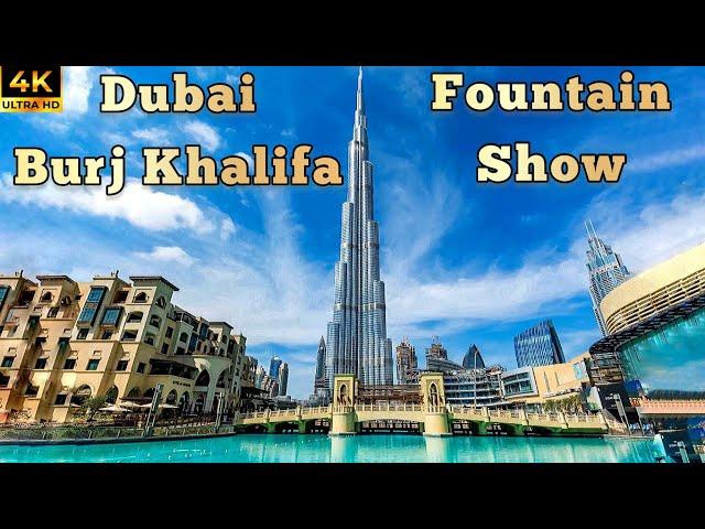 Dubai  Burj Khalifa Lake Dubai Fountain Show 2023 [ 4K ] Full Walking Tour