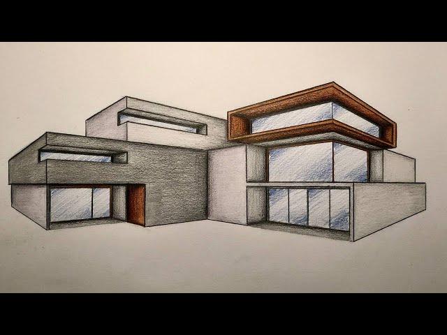 #021 - How to Draw a Modern House in 2-Point Perspective