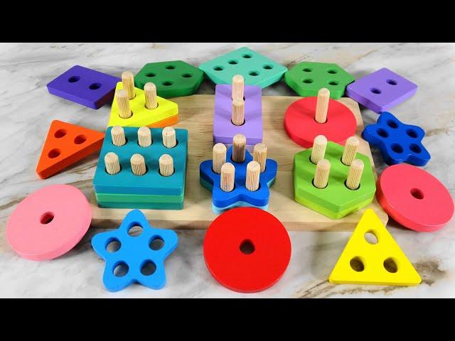 Learn Shapes & Colors, Wooden Sorting & Stacking Toys | Best Learning Video For Toddlers