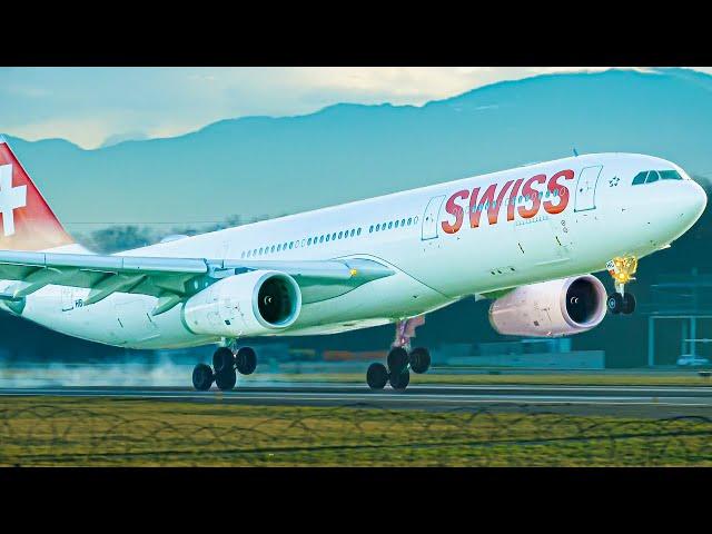 STUNNING CLOSE-UP Plane Spotting at Geneva Airport - Morning Rush Hour | A330, B787, B767... |