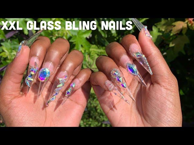 XXL Stiletto Glass Nails | Nail Bling Application Enailcouture Extreme Stiletto Press On Bling Nails