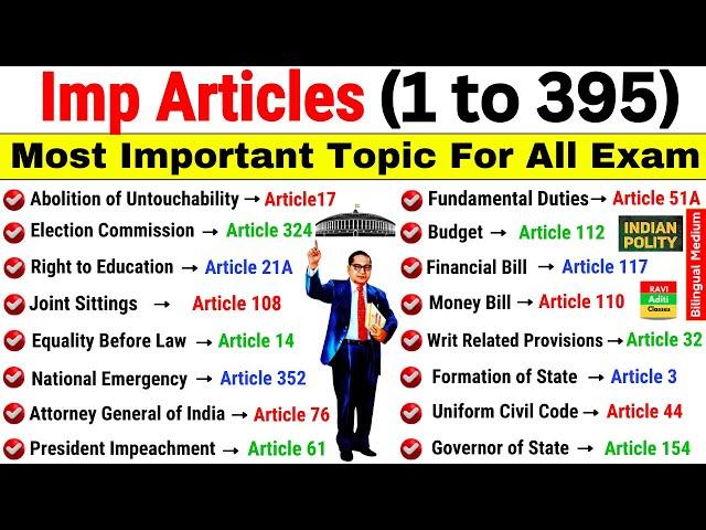 Important Articles of Indian Constitution Tricks | Articles 1 To 395 | Important Articles|GK SSC RRB