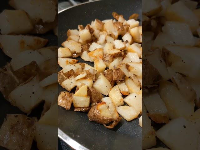 Home fries made from leftover baked potatoes.