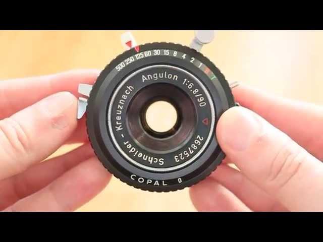 Schneider Kreuznach Angulon, 90 mm f/6.8 Large Format Lens in a Copal No. 0 Shutter.