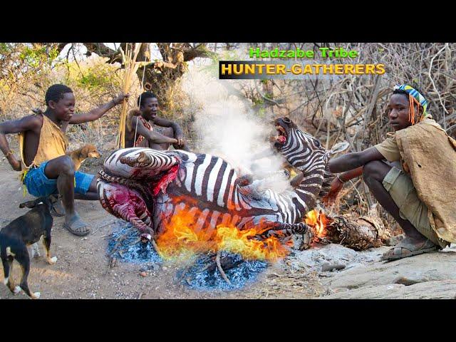 Spending 24Hrs With Hadzabe Tribe Hunting,Cooking & Eating Wild Meat In The Bush Pt 1|•Tru Hunters