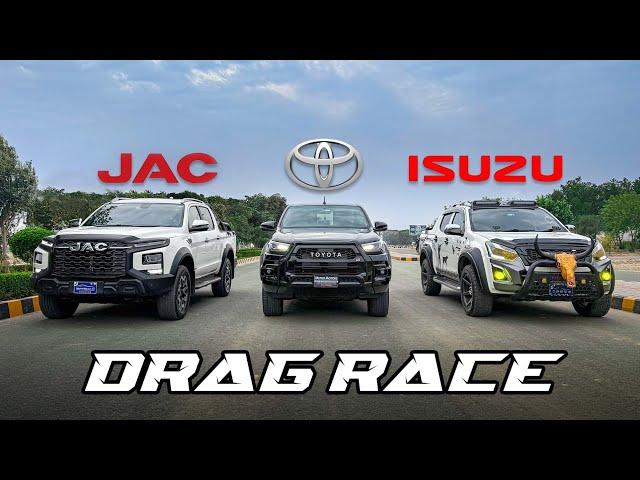 JAC T9 vs Toyota Revo GR vs Isuzu D-Max Drag Race | Which Pickup Rules the Road? | PakWheels