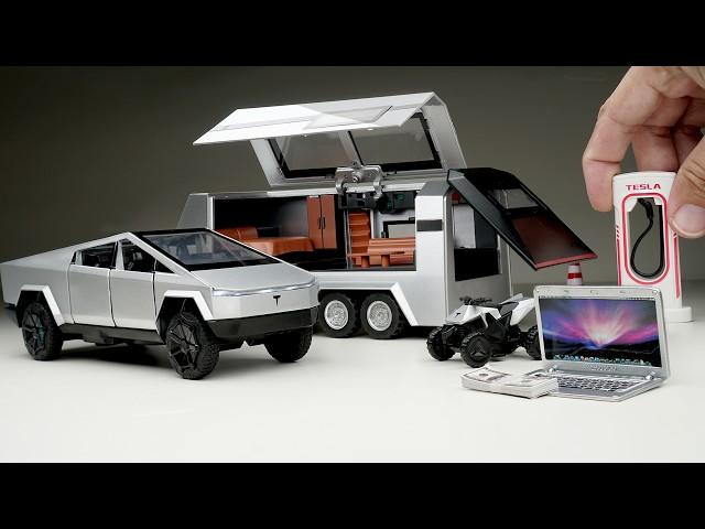 Unboxing of Tesla Cybertruck with Trailer House Diecast Model Car