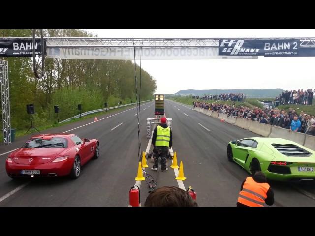 Lamborghini Aventador Vs. Mercedes SLS Amg Rennen auf der Viertel Meile.