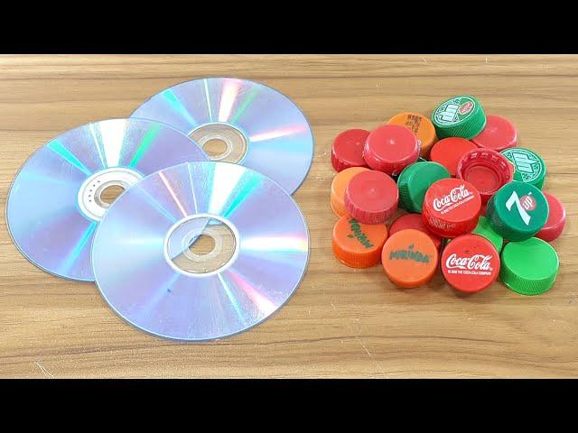 BEAUTIFUL WALL HANGING OUT OF PLASTIC BOTTLE CAPS & OLD CD DISC | BEST OUT OF WASTE