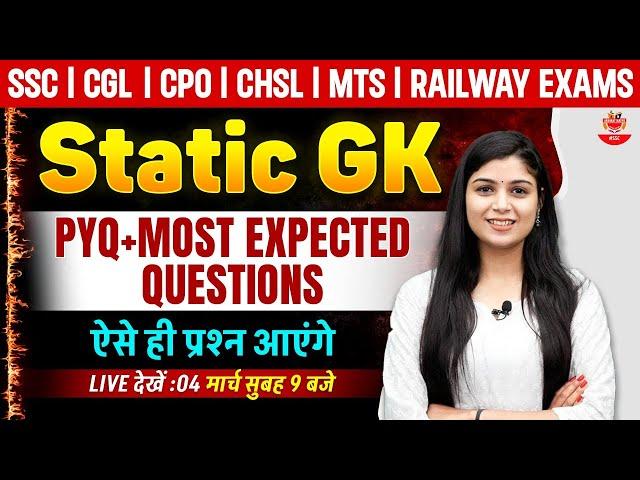 Static GK PYQ + Most Expected Questions for SSC Exam Success! By Shubham Ma'am #ssccgl #ntpc