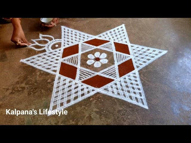 Easy Rangoli design simple method Unique flowers padi kollam pandaga design muggulu