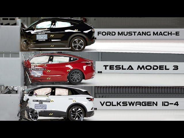 Ford Mustang Mach-E ️ Tesla Model 3 ️ Volkswagen ID-4 - Electric Car Crash Test!