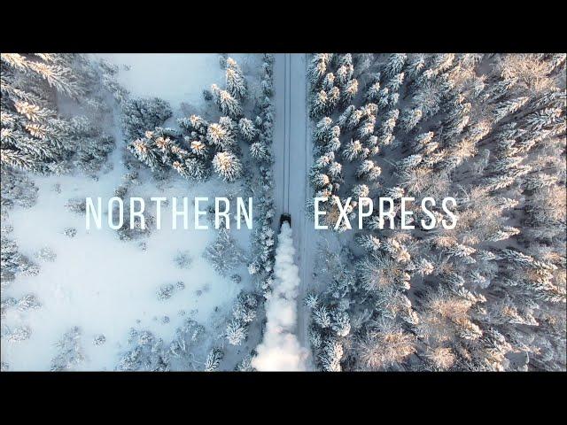 Ruskeal Express - Steam train. Aerial view, winter / Ретропоезд Рускеальский экспресс. Аэросъемка.