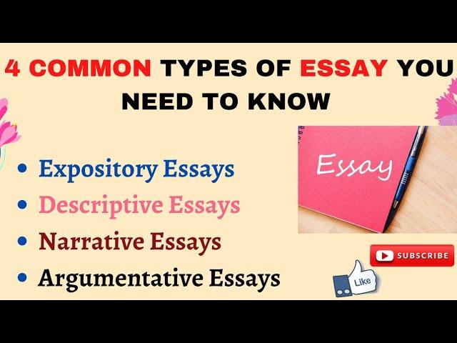 4 Common types of Essay you need to know Expository, Descriptive, Narrative and Argumentative Essays