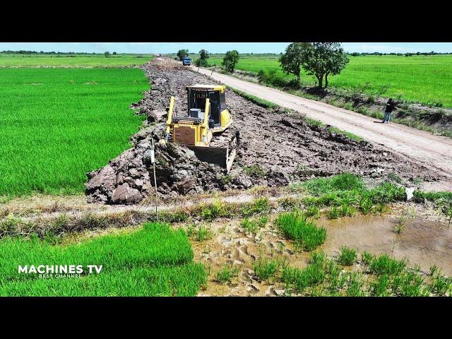 EP1 New Project Road Base Building Over Rice Field by Skills Operator Bulldozer KOMATSU D65PX