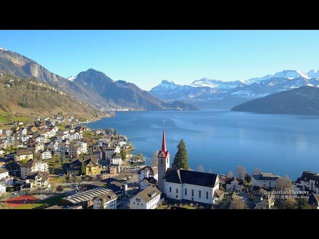 4K Lake Vierwaldstättersee Weggis- Vitznau SWITZERLAND スイス アルプス山脈