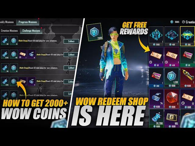 OMG   Finally Wow Redeem Shop Is Here | How To Get 2000+ Wow Coins | Get Free Rewards | Pubgm