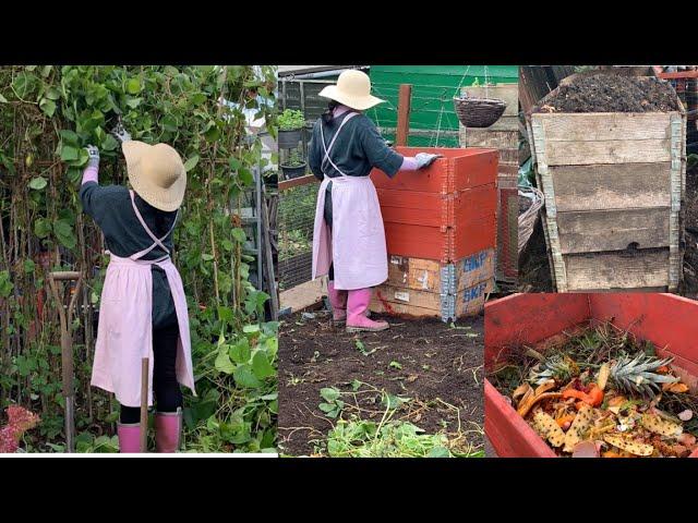 Fall garden clean up & DIY compost from food waste  ทำปุ๋ยหมักแบบธรรมชาติค่ะ 