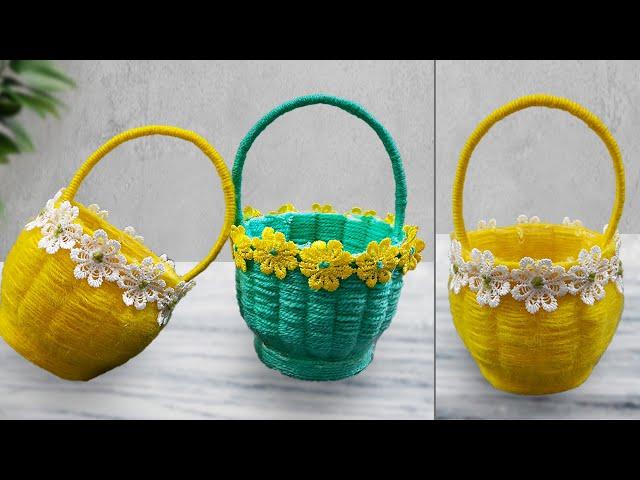 Make a flower vase from a Paper Cup and woolen yarn | Woolen Flowers vase craft idea  | Home Decor