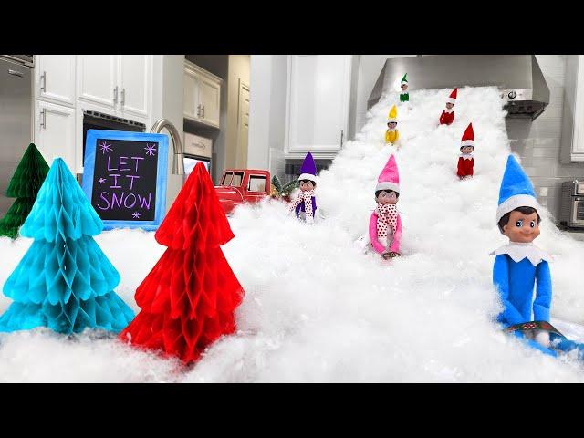 Elf on the Shelf Snow Day! Sledding in the House Day 6