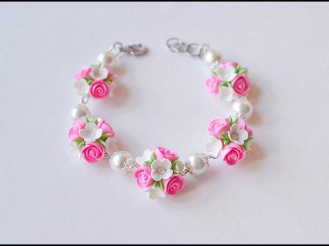 Браслет с цветами из ПОЛИМЕРНОЙ ГЛИНЫ - мастер класс  FLOWER BRACELET Tutoria