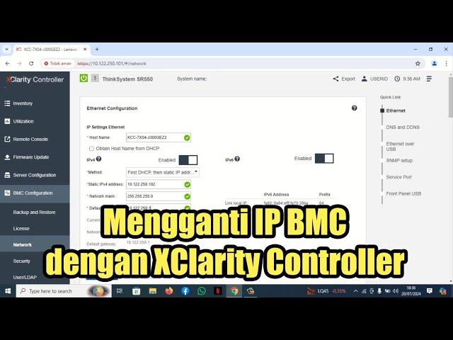 Cara mengubah IP BMC dengan XClarity Controller