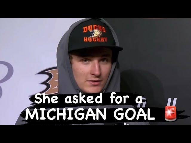 Trevor Zegras post game interview  MICHIGAN LACROSSE style goal