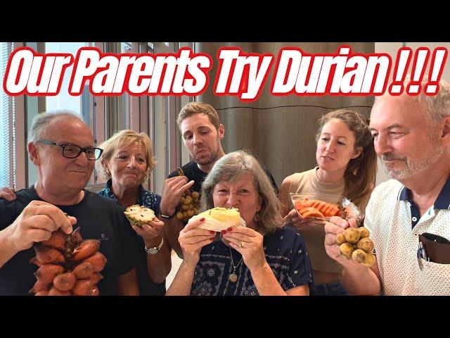 Our Parents Try DURIAN and other Thai Fruits for the First Time! - Sugar Apple, Guava, Sala, Longan