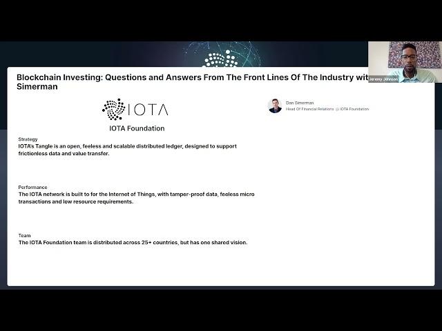 IOTA Foundation - Blockchain Investing: Q&A From The Front Lines Of The Industry with Dan Simerman