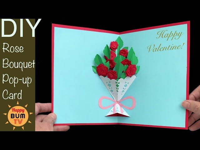 HOW TO MAKE ROSE BOUQUET POP UP CARD I DIY VALENTINE CARD I FLOWER POP UP CARD TUTORIAL