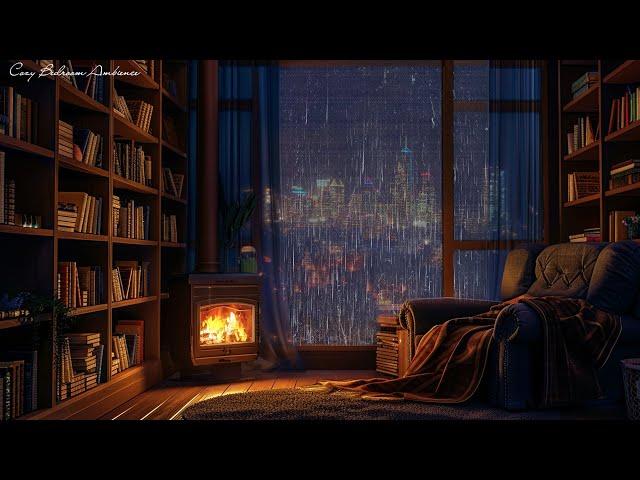 Rainy Night in the City | Rain Sounds, Crackling Fireplace Sounds vs Thunder Sounds for Sleeping