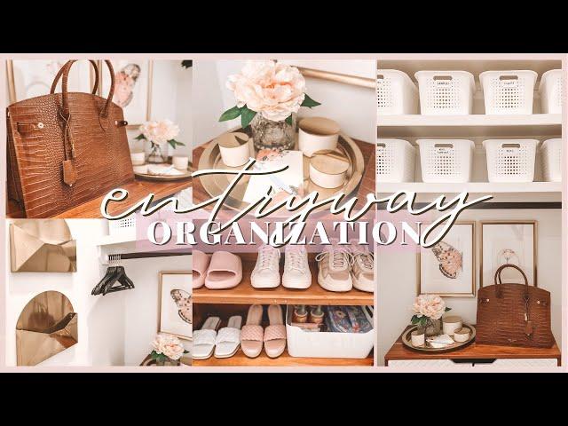 ENTRYWAY MAKEOVER DIY & ORGANIZATION | TRANSFORMING A CLOSET INTO A MUDROOM | HANDBAG ORGANIZATION