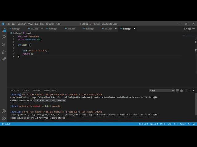 C/C++ VISUAL STUDIO CODE (1d returned error)//WINDOWS 10