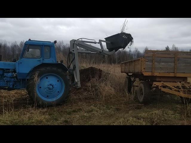 Погрузчик на заднюю навеску МТЗ 82.Погрузка земли.