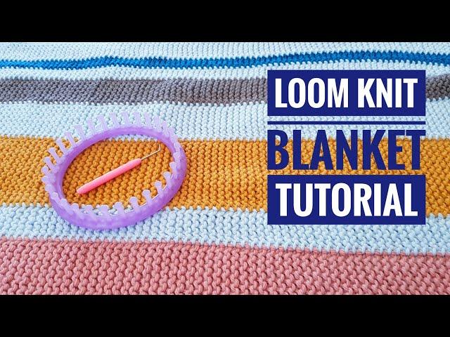 How to Loom Knit a Garter Stitch Striped Blanket / Rug using a Round Loom (DIY Tutorial)