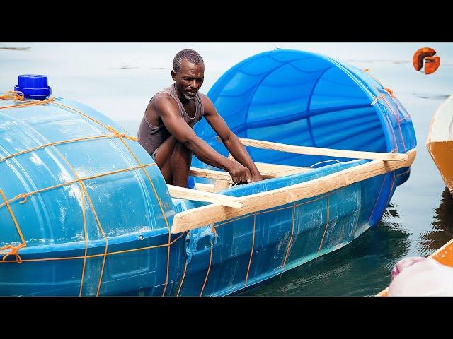 Man Transforms Plastic Drums into an Amazing Boat | Start to Finish Build by @DoyoNosssFishing