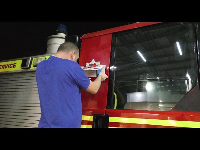 I bought a scrap fire engine series.  Applying the service badges and name plate to the Dennis Sabre