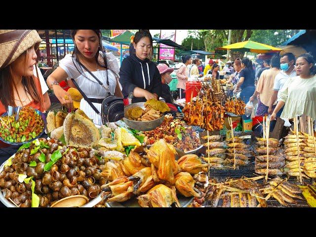 Cambodian Best Countryside Street Food - Crispy Shrimp, Fish Patty, Palm Cakes, Snail, Crab,&more