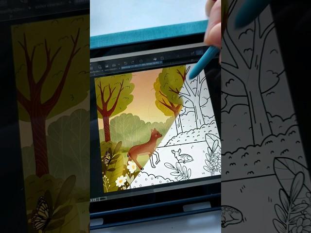 From lines to full color in 10 seconds #storybookillustration #satisfyingcoloring #satisfyingdrawing