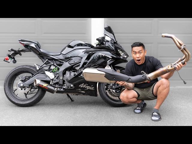 KAWASAKI NINJA ZX4-RR FULL TITANIUM EXHAUST INSTALL!