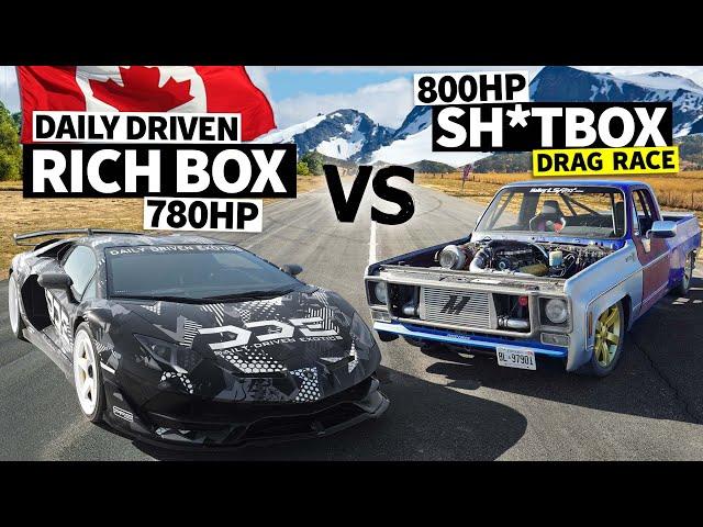 All-Canadian No Prep Drag Race Showdown! DDE’s 780hp Lamborghini Aventador SVJ vs 800hp Chevy C10