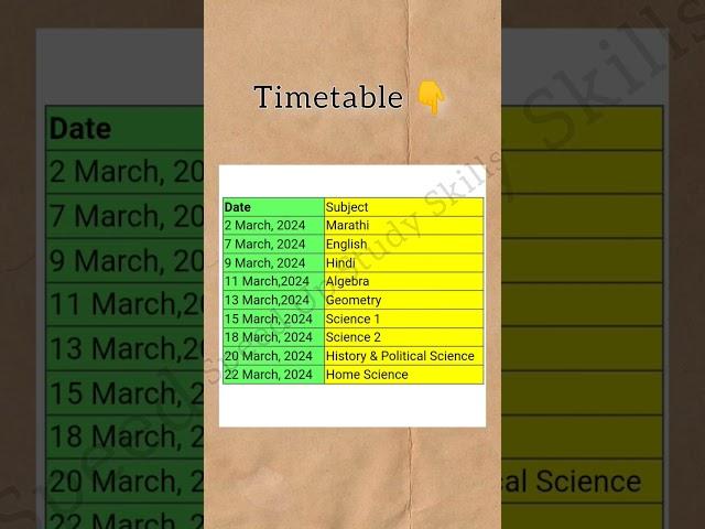 Class 10 Board Exam Timetable 2024 | Board Exam 2024 Timetable SSC | 10 std Board Exam Timetable |