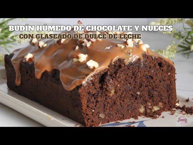 BUDIN HÚMEDO DE CHOCOLATE Y NUECES CON GLASEADO DE DULCE DE LECHE RICO Y FÁCIL | Elu Sweets